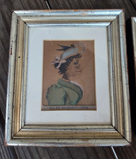 Pastel & Ink Primitive Folk Art Painting of a Well-Dressed Young Woman picture