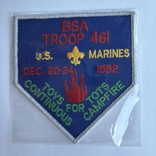1992 BSA Troop 461 Toys For Tots US Marines Continuous Campfire Patch -RARE picture