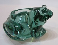 Indiana Glass Clear Green Frog Heavy 1+ lb Paperweight Votive Candle Holder picture