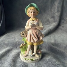 Homco Vintage Ceramic #8880 Country Girl With Bird And Birdhouse Figurines picture