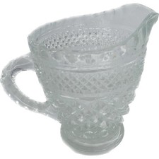 Anchor Hocking Wexford Clear Crystal Creamer Pressed Glass Handle 6 Oz Pitcher picture