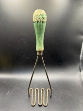 Vintage Antique Potato Masher Green Distressed Wooden Handle Primitive picture