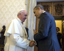 BARACK OBAMA AFTER PRIVATE AUDIENCE WITH POPE FRANCIS - 8X10 PHOTO (DA-461) picture