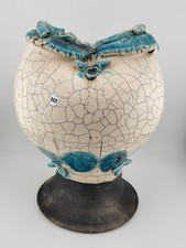 Rare Unique One Of A Kind Vintage Crackled Style Ceramic Vase W 2 Openings.  picture