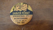 sHaver permit  springfield vermont bicenennial PIN BACK  BX 115 #3 picture