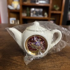 Vintage Made in Japan Porcelain Wheelbarrow Teapot Floral Gold Trim Original Box picture