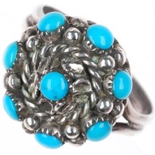 sz6.5 Darlene Weebothee Zuni sterling silver snake eye turquoise ring picture