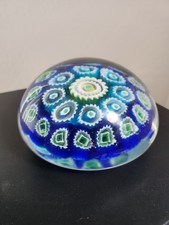 Vintage Millefiori Murano Art Glass Paperweight Dome Design Large Cane Blue picture