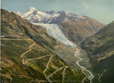 Rhone glacier, complete overview of the Grimsel & Furka route WWI vintage photochrome picture