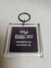 Vintage Intel i486 DX2-50 CPU Die Acrylic Keychain A80486DX2-50 1990s picture