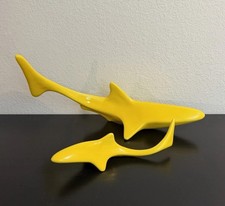 2 MCM VTG JARU Of California SHARK Yellow Ceramic Pottery Retro RARE PAIR picture
