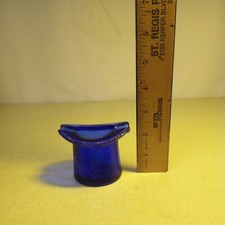 Vintage MCM Cobalt Blue Glass Top Hat 40's Lowell Hand Cream Advertising Ashtray picture