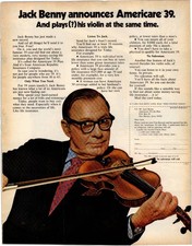 Jack Benny 1971 Americare 39 Life Insurance Vintage Print Ad Violin AD093 picture