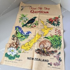 NEW Vintage Derek of New Zealand  Linen Cotton Kitchen Tea Towel Illustrated Map picture