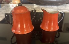 Gorgeous Vintage Japanese Orange Lustreware Sugar and Creamer Set. Hand Painted picture