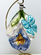 Vtg Neiman Marcus Glass Christmas Ornament 2003 Blue Orchid Butterfly Large Tag picture