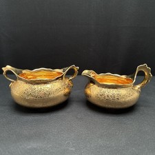 Vintage Stouffer Fine China Gold Floral Cream and Sugar Bowls picture