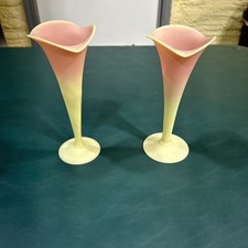 Pair Mt. Washington BURMESE Trumpet or Lily Vase, 7.5”- Antique circa 1885 picture