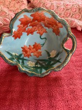 Antique Japanese Nippon hand-painted scalloped bowl with maple leaves. [COPY] picture