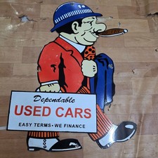 USEDCARS DEPENDABLE PORCELAIN ENAMEL SIGN 22 X 30 INCHES picture