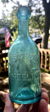 RARE AQUA IRON PONTIL BLOB SODA L. SNIDER WHEELING, VA 1850'S ERA DUG AS IS L@@K picture