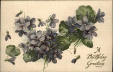 Birthday Violets Bouquet SILK c1900-20s Vintage Postcard picture