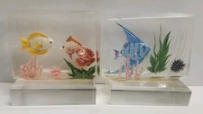 Vintage Bill Wild Signed Reverse Carved Acrylic Lucite Fish Aquarium Set Of 2 picture