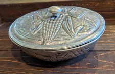 Vintage Cast Aluminum Covered Serving Bowl Corn Maize Design Love Bird Mark 7