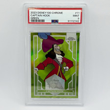 2023 Topps Disney100 Chrome Captain Hook Peter Pan #11 Green /99 PSA 9 picture