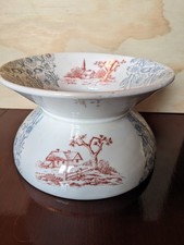 Vintage Karlsbad BBD Porcelain Spitoon Cuspidor Blue Flowers Brown Cottage Scene picture