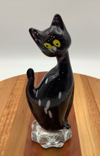 Vecchia Murano Derpy Black & Clear Speckled Glass Cat Hand Blown picture