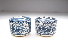  Royal China Currier Ives  Blue White Salt and Pepper Shakers picture