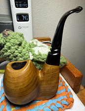Large Mario Grandi Olive Wood Oom Paul Sitter Tobacco Pipe Italy - Restored picture