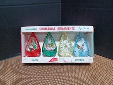 Vintage 4 Teardrop Diorama Christmas Ornaments Jewelbrite By Decor In Box picture