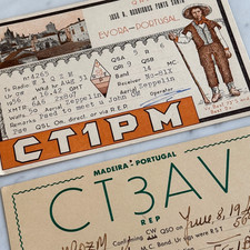 Vintage QSL Radio Post Cards - Spain & Portugal - Midcentury DX Call Graphics picture