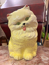 Vintage Ceramic Persian Cat Figure Decor Yellow Green Eyes 10in Tall So Cute picture