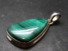 Vibrant Green Malachite Sterling Silver Pendant From Congo - 1.5
