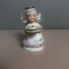 Vintage Lefton May Birthday Angel Figurine Cake Hand Painted Japan MCM Kitsch picture