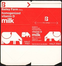 Vintage box BAILEY FARM DAIRY Vitamin D milk carton St Louis Missouri unused picture