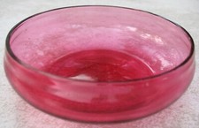 Ant. Hand Mold Blown Low Cranberry Glass Finger Bowl or Berry Bowl picture