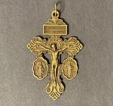3-Way Bronze Pardon Crucifix w/ Attached St Benedict & Miraculous Medals 2 1/4