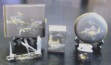 5-Piece K24 WWII Japanese Gold Silver Damascene Cigarette Case Lighter & More picture