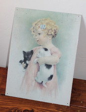 Vintage Metal Poster Bessie Pease Gutmann Rare #215 Holding Cat & Dog Print USA picture