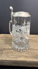 1998 Avon NFL Glass Beer Stein Pewter Lid Made Germany Football Vintage picture