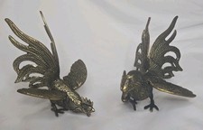 Pair Of Vintage Mid-Century Modern Cast Brass Fighting Rooster Figurine Italy picture