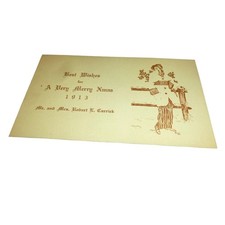 Antique 1913 Christmas Card Mr Mrs Robert E Carrick Edwardian Woman Illustration picture
