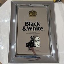Black & White Scotch Whisky Advertising Pub Bar  Sign Mirror Chrome Frame 29x21” picture