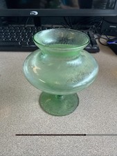 Vintage Empoli Style Green Footed Compote Vase Mid Century Glass Rare picture