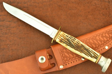 VINTAGE KABAR MADE IN USA SECOND CUT STAG BONE FIXED BLADE HUNTING KNIFE (33384) picture