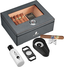 Glass Top Cedar Wood Cigar Humidor Case Storage Box with Digital Hygrometer NEW picture